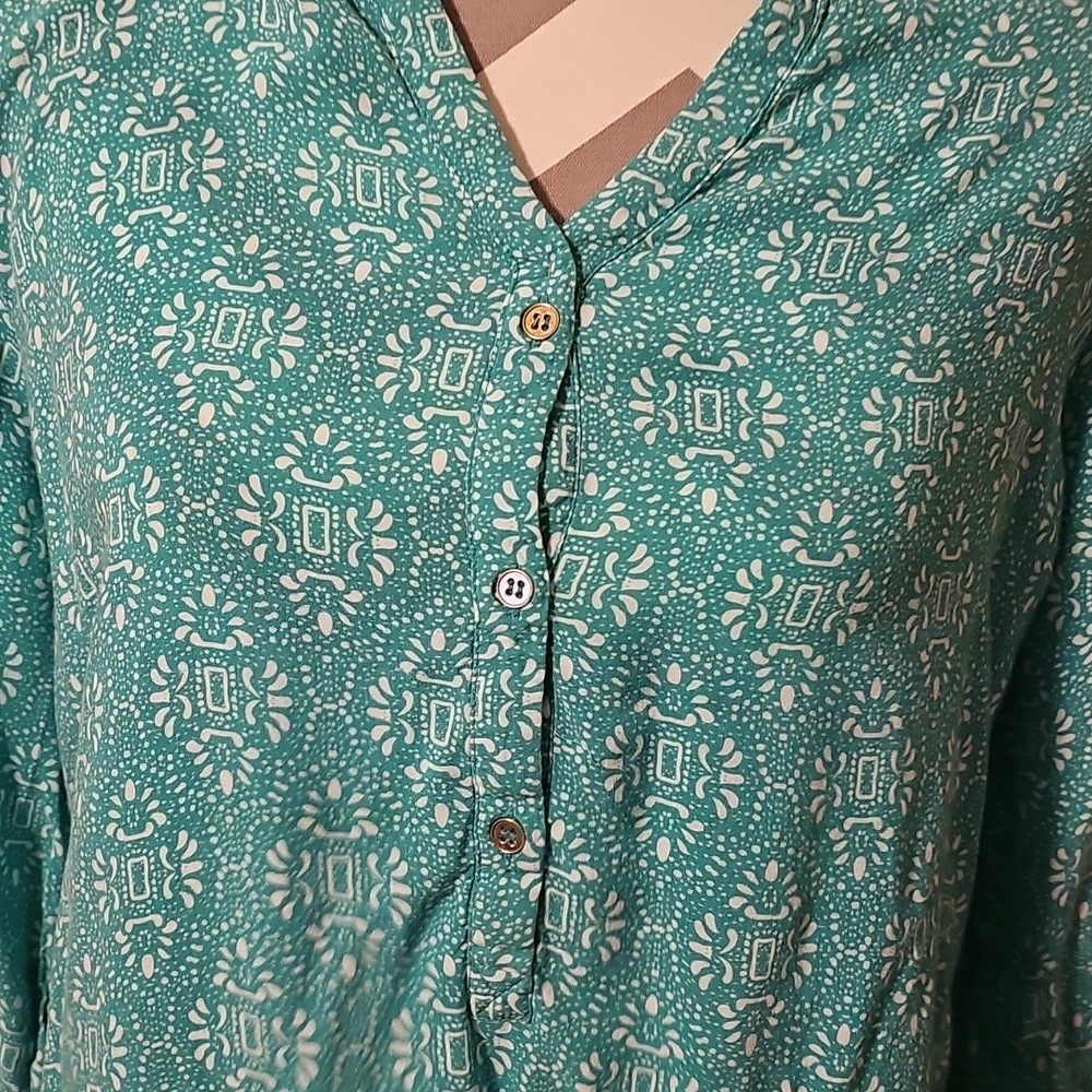 Grand & Greene Turquoise Patterned Casual Shirt Size Large - Picture 2 of 5